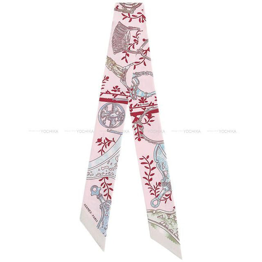 2021 S/S HERMES scarf Twilly Etriers Remix Rose Pale/Bordeaux Silk100%[EXCELLENT][Authentic]