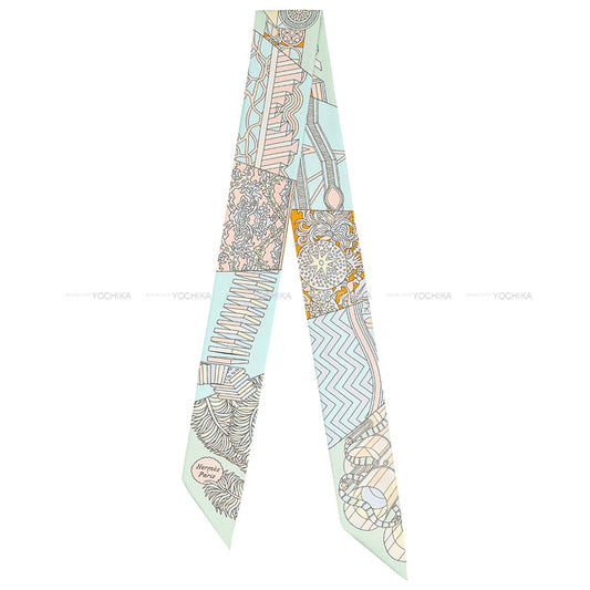 2021 AW HERMES scarf Twilly De l'Ombrelle aux Duels Ciel/Rose pale/Orange Silk100%[BRAND NEW][Authentic]