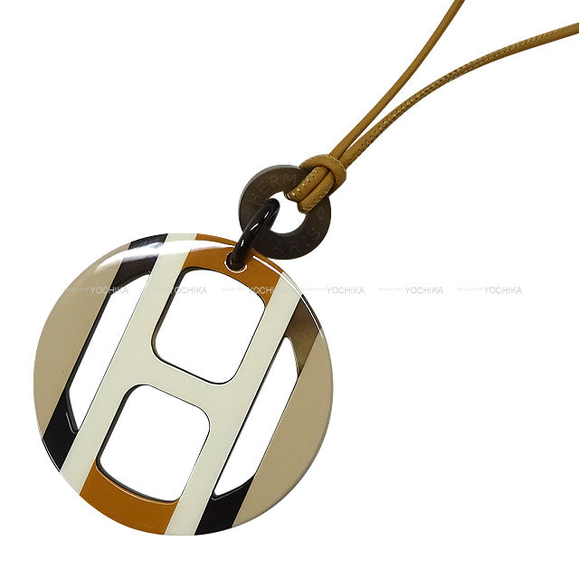 [Pre-loved] HERMES necklace H Equipe Pendant Sable Buffalo Horn Silver HW[LIKE NEW][Authentic]