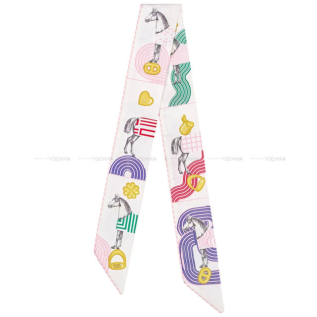 2022SS HERMES scarf Twilly Garde Robe Pop White/Multi Color Silk100%[BRAND NEW][Authentic]