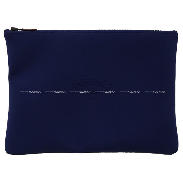 HERMES Pouch NEO BAIN GM Blue Marine Polyamide80%/Elasthane20% Black HW[BRAND NEW][Authentic]