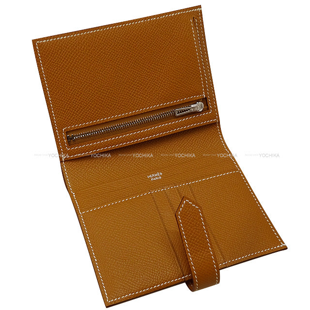 HERMES Bi-fold wallet Bearn Compact Gold Veau Epsom Silver HW Stamp B[BRAND NEW][Authentic]