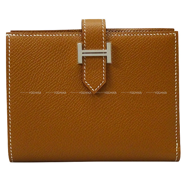 HERMES Bi-fold wallet Bearn Compact Gold Veau Epsom Silver HW Stamp B[BRAND NEW][Authentic]