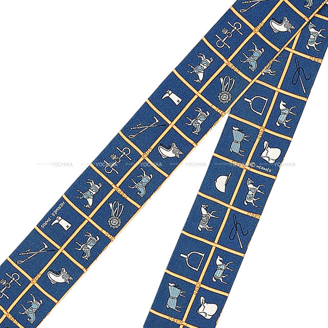 HERMES scarf Twilly Couvertures et Tenues de Jour Marine/Beige/White Silk100%[BRAND NEW][Authentic]