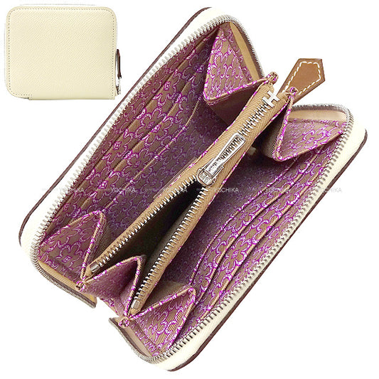 HERMES Bi-fold wallet Azap Silk in Compact Lucky Daisy Nata/Mauve sylvestre/Chai Veau Epsom/Veau Barenia/Silk100% Silver HW Stamp U[BRAND NEW][Authentic]