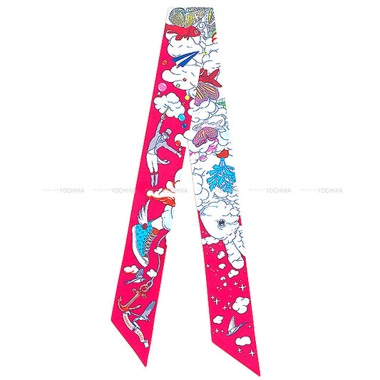 2022 AW HERMES scarf Twilly Sur Mon Nuage fuchsia / blue / multicolor Silk100%[BRAND NEW][Authentic]