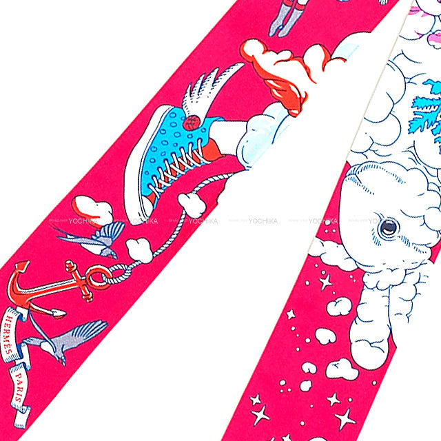 2022 AW HERMES scarf Twilly Sur Mon Nuage fuchsia / blue / multicolor Silk100%[BRAND NEW][Authentic]