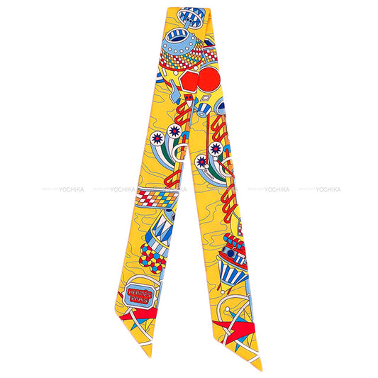 2022 AW HERMES scarf Twilly Odyssey Jaune Vif/Blue Silk100%[BRAND NEW][Authentic]