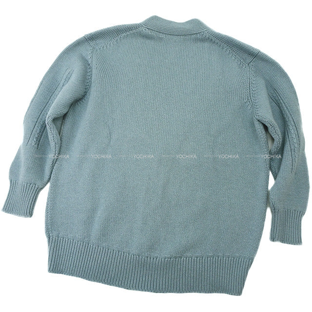 2022 AW HERMES Cardigan Long sleeve Knit #36 Bleu Lichen Cashmere100% Silver HW[BRAND NEW][Authentic]