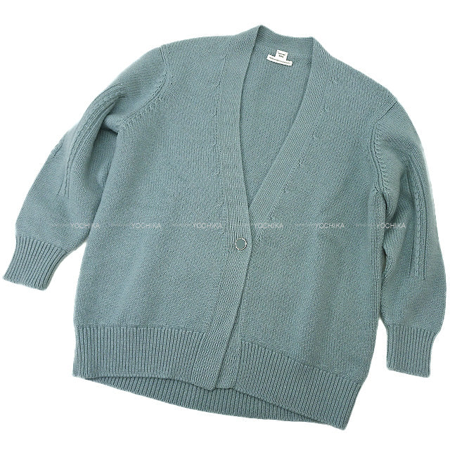 2022 AW HERMES Cardigan Long sleeve Knit #36 Bleu Lichen Cashmere100% Silver HW[BRAND NEW][Authentic]