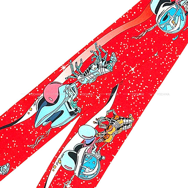 HERMES scarf Twilly Space Derby Rouge/Vert/Blue Silk100%[BRAND NEW][Authentic]