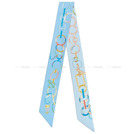 2023 SS HERMES scarf Twilly Do Re Boucles Bleu Ciel/Bleu Cobalt/Corail Silk100%[BRAND NEW][Authentic]