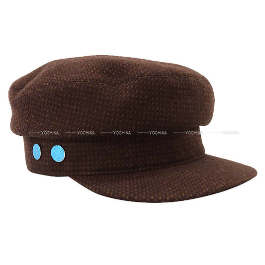 2022 AW HERMES Casquette Ladies Clou de Selle button Dinard cap #58 Brun Terre Wool 90%/Cashmere 10% Silver HW[EXCELLENT][Authentic]