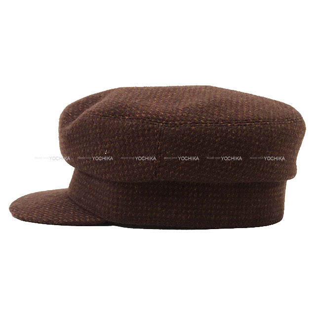 2022 AW HERMES Casquette Ladies Clou de Selle button Dinard cap #58 Brun Terre Wool 90%/Cashmere 10% Silver HW[EXCELLENT][Authentic]