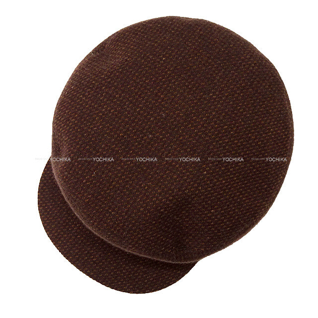 2022 AW HERMES Casquette Ladies Clou de Selle button Dinard cap #58 Brun Terre Wool 90%/Cashmere 10% Silver HW[EXCELLENT][Authentic]