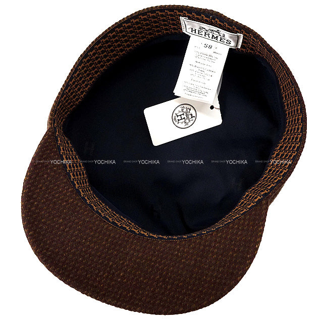 2022 AW HERMES Casquette Ladies Clou de Selle button Dinard cap #58 Brun Terre Wool 90%/Cashmere 10% Silver HW[EXCELLENT][Authentic]