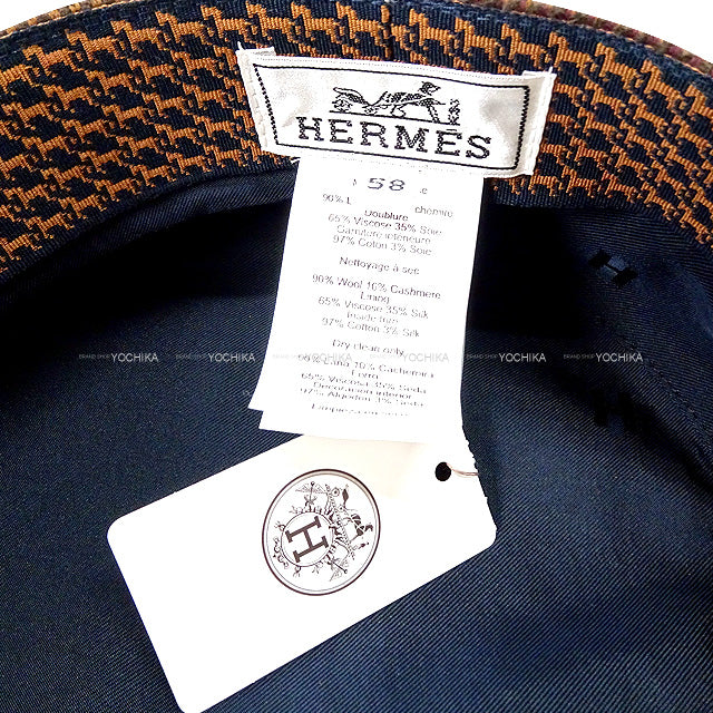 2022 AW HERMES Casquette Ladies Clou de Selle button Dinard cap #58 Brun Terre Wool 90%/Cashmere 10% Silver HW[EXCELLENT][Authentic]