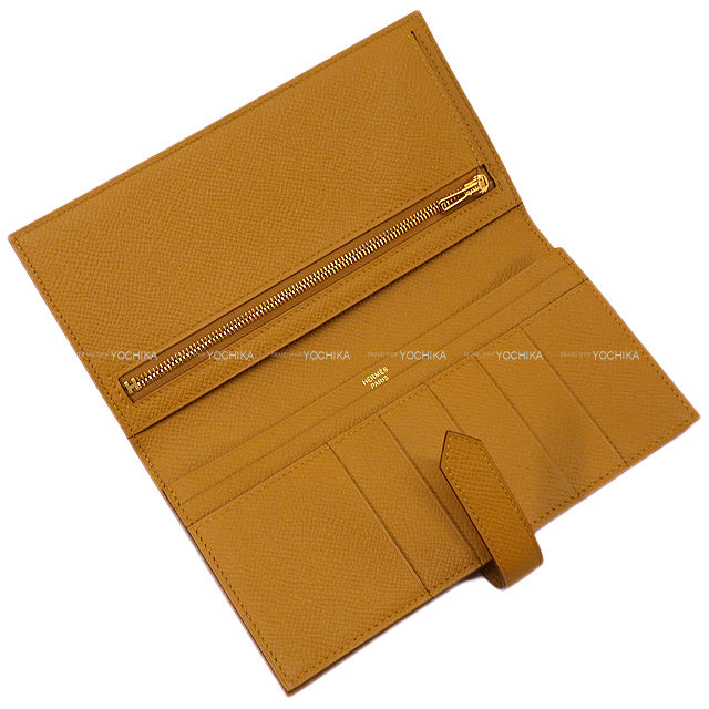 HERMES long wallet Bearn Soufflet Sesami Veau Epsom Gold HW Stamp Y[EXCELLENT][Authentic]