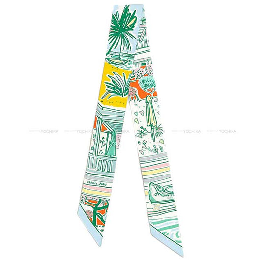 2023 SS HERMES scarf Twilly Reyures D'ete Jaune Vif/Ciel/Vert Silk100%[BRAND NEW][Authentic]