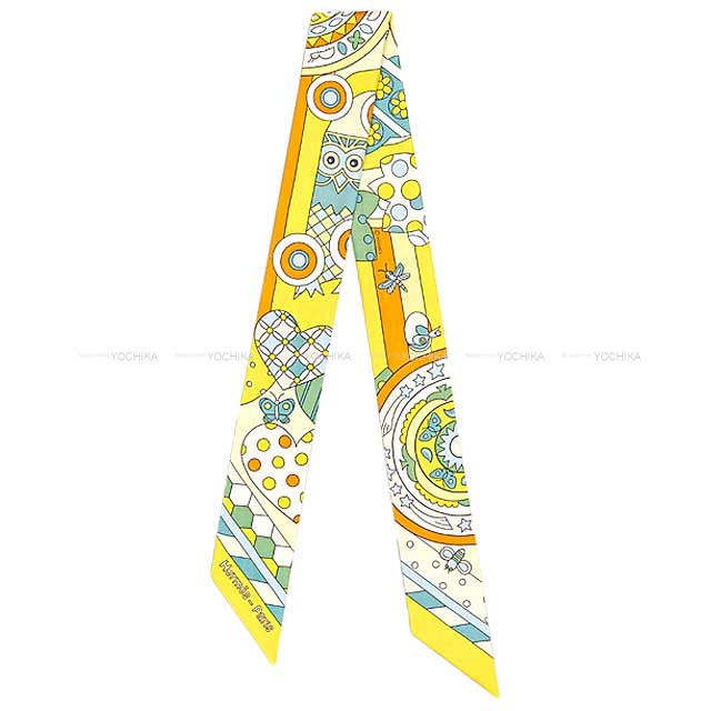 2023 SS HERMES scarf Twilly Les Murmures De La foret Jaune Vif/Vert/Miel Silk100%[BRAND NEW][Authentic]