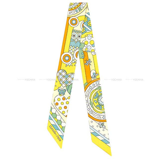 2023 SS HERMES scarf Twilly Les Murmures De La foret Jaune Vif/Vert/Miel Silk100%[BRAND NEW][Authentic]