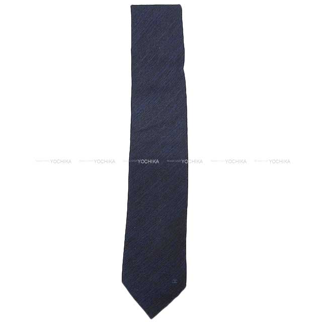 CHANEL tie COCO mark Black/Navy Silk100%[EXCELLENT][Authentic]