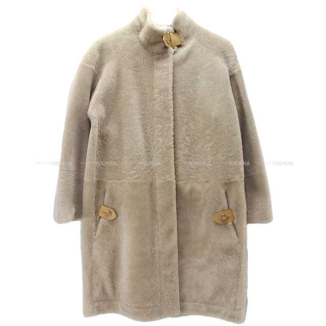 HERMES Clou de Selle Long Coat #38 /Lambskin Silver HW[BRAND NEW][Authentic]