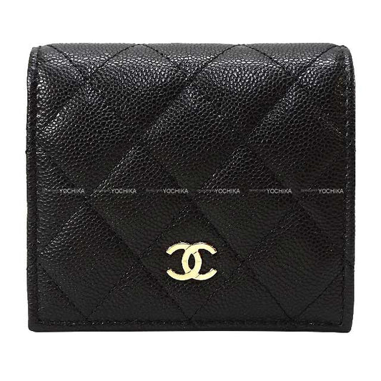 CHANEL Bi-fold wallet Matelasse Cocomark Compact with Coin Case Noir (Black)/Bordeaux Graind Calf(Caviarskin) Champagne Gold HW AP3178[BRAND NEW][Authentic]