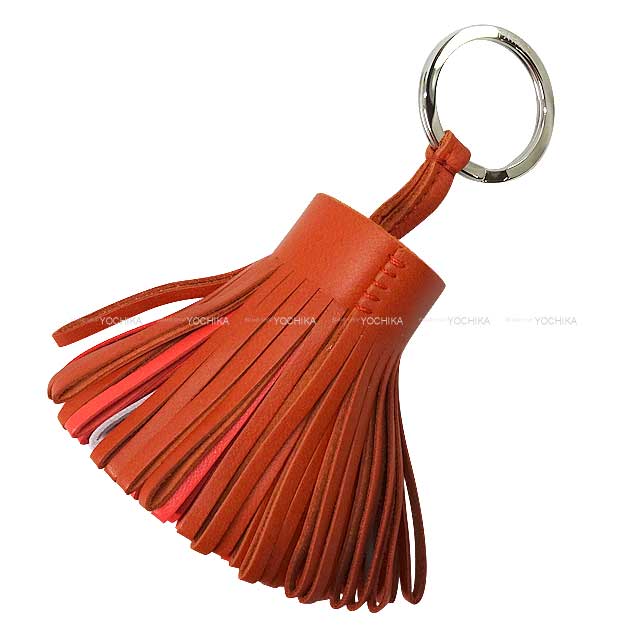 HERMES key ring Carmen Tricolor Cuivre/Rose Texese/Mauve Pale Agneau Milo Silver HW Stamp U[BRAND NEW][Authentic]