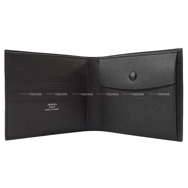 HERMES Bi-fold wallet MC2 Thales Noir (Black) Veau Epsom Silver HW Stamp Z[EXCELLENT][Authentic]