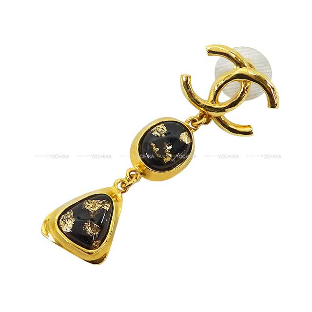 2023 New Cruise CHANEL pierced earring Coco Mark Hanging Resin & Metal Stone Gold/Noir (Black) Gold HW L23C[BRAND NEW][Authentic]