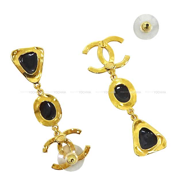 2023 New Cruise CHANEL pierced earring Coco Mark Hanging Resin & Metal Stone Gold/Noir (Black) Gold HW L23C[BRAND NEW][Authentic]