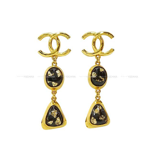 2023 New Cruise CHANEL pierced earring Coco Mark Hanging Resin & Metal Stone Gold/Noir (Black) Gold HW L23C[BRAND NEW][Authentic]