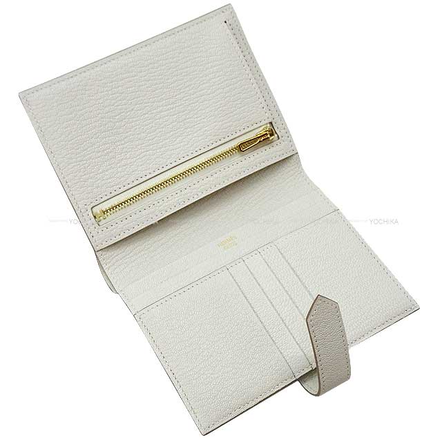 HERMES Bi-fold wallet Bearn Compact Mushroom Chevre Myzore Gold HW Stamp B[BRAND NEW][Authentic]