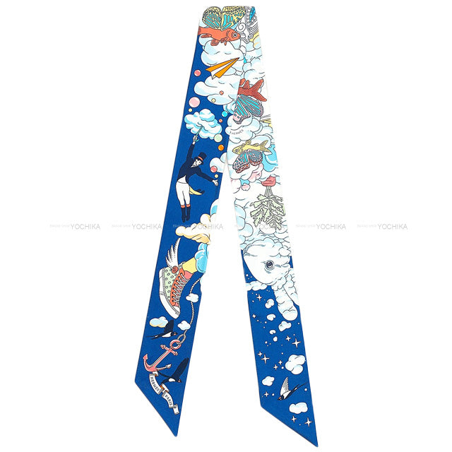 2022 AW HERMES scarf Twilly Sur Mon Nuage Marine clear/Ciel/Multi Color Silk100%[EXCELLENT][Authentic]