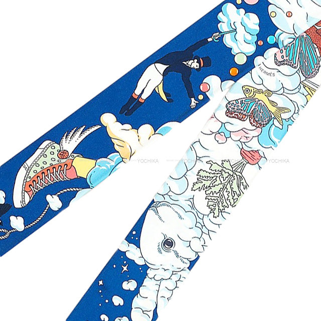 2022 AW HERMES scarf Twilly Sur Mon Nuage Marine clear/Ciel/Multi Color Silk100%[EXCELLENT][Authentic]