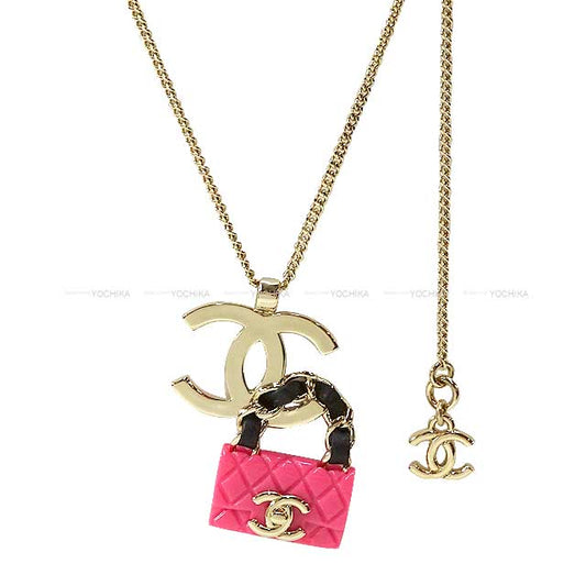 2023 Cruise CHANEL necklace Coco Mark Matelasse with bag charm Pendant Pink Champagne Gold Champagne Gold HW ABA013[BRAND NEW][Authentic]