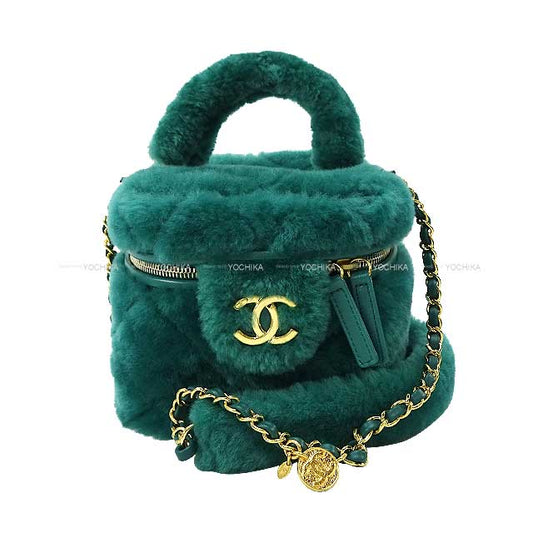 2022 AW CHANEL Shoulder bag Matelasse  COCO mark small vanity chain Green Shearling/Lambskin Gold HW AS3357[EXCELLENT][Authentic]