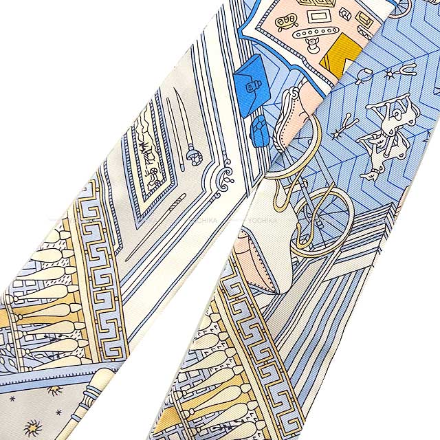 2023 SS HERMES scarf Twilly Objets de Curiosite Blue/Beige/Rose Silk100%[BRAND NEW][Authentic]