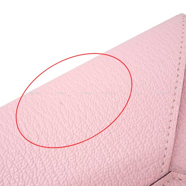 HERMES card holder envelope GM Rose Sakura Chevre Myzore Stamp T[EXCELLENT][Authentic]