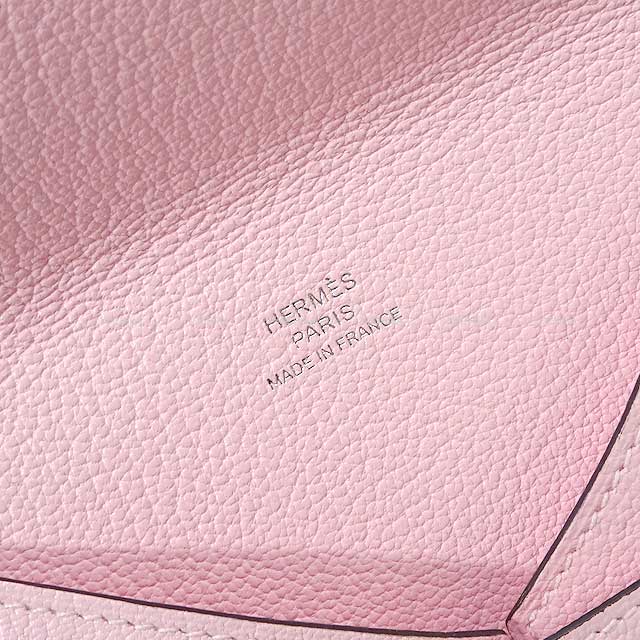 HERMES card holder envelope GM Rose Sakura Chevre Myzore Stamp T[EXCELLENT][Authentic]