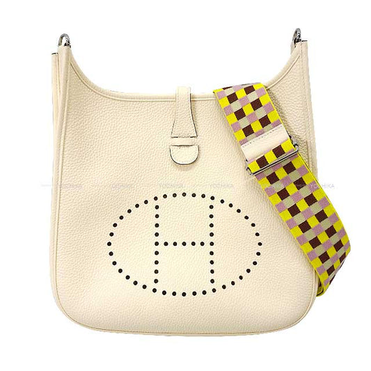 HERMES Shoulder bag Evelyne 29 PM Amazon Maxi Quadrille Nata/Jaune Citron/Rouge H/Mauve sylvestre Taurillon Clemence/Toile H Silver HW Stamp U[BRAND NEW][Authentic]