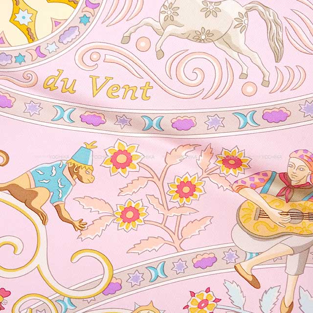 HERMES scarf Carre 90 Peuple du Vent Rose/Turquoise/Violine Silk100%[EXCELLENT][Authentic]