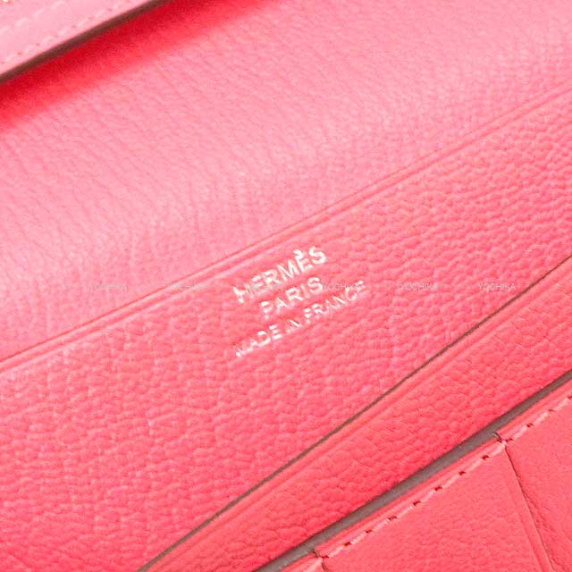 HERMES long wallet Bearn Soufflet Rose Azalee Chevre Myzore Silver HW Stamp A[EXCELLENT][Authentic]