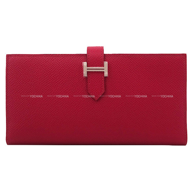 HERMES long wallet Bearn Soufflet Verso Rubis/Orange Veau Epsom Silver HW Stamp B[BRAND NEW][Authentic]