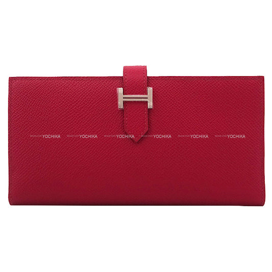 HERMES long wallet Bearn Soufflet Verso Rubis/Orange Veau Epsom Silver HW Stamp B[BRAND NEW][Authentic]