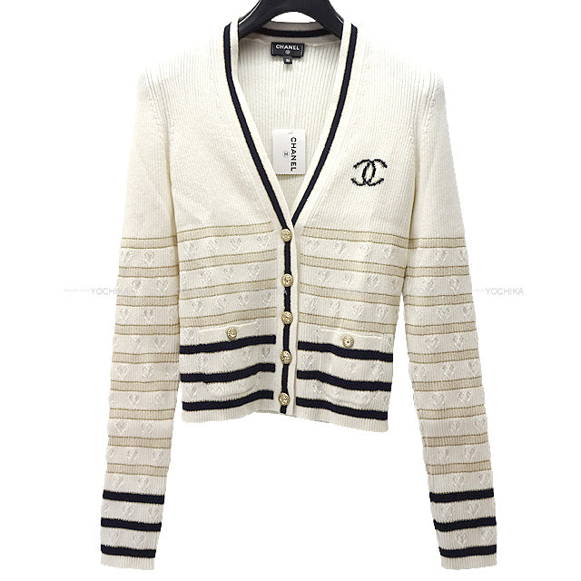 CHANEL Cardigan Heart Pattern Striped long-Sleeved with Coco