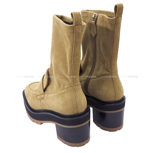 HERMES boots Florence 55 Chunky Beige Suede #37 Silver HW[EXCELLENT][Authentic]