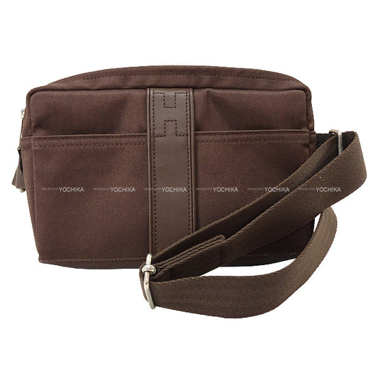 HERMES Waist bag Waist porch Acapulco Brown Nylon/Canvas Calf Silver HW[EXCELLENT][Authentic]