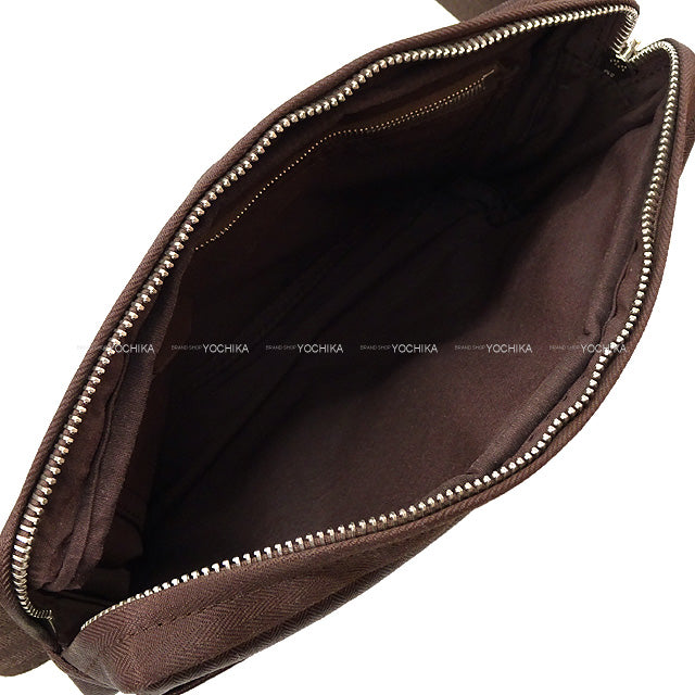 HERMES Waist bag Waist porch Acapulco Brown Nylon/Canvas Calf Silver HW[EXCELLENT][Authentic]